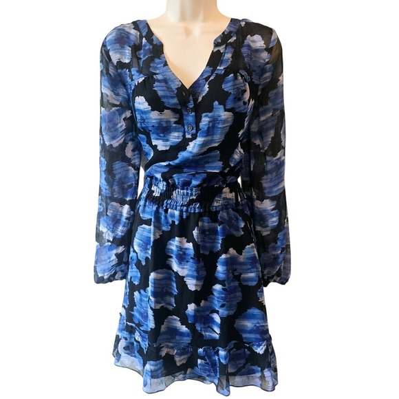 Parker New York Dresses & Skirts - Parker New York Atticus Silk Mini Dress Blue Black Abstract Floral Smocked S New